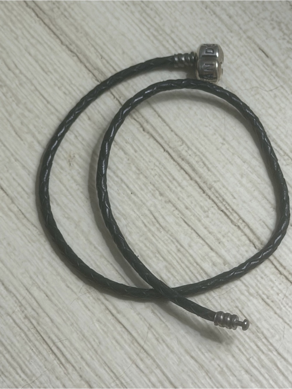 Pandora retired Black Braided Leather Men's Bracelet with Silver Accent
